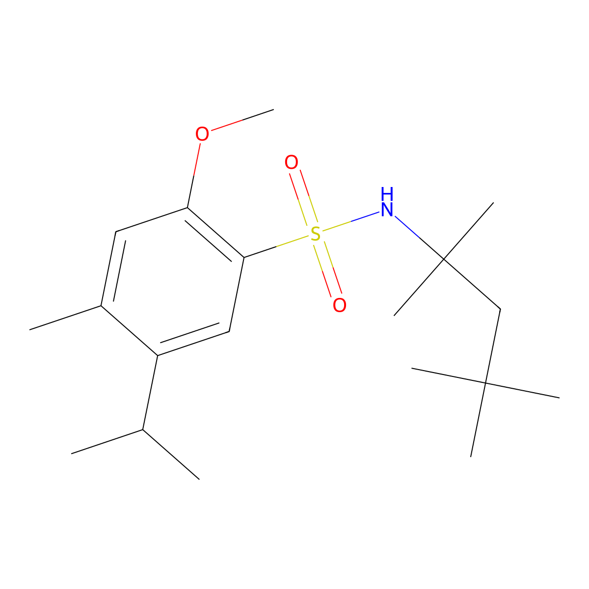 {[2-Methoxy-4-methyl-5-(methylethyl)phenyl]sulfonyl}(1,1,3,3-tetramethylbutyl) amine molecular structure, CAS 1246822-44-5