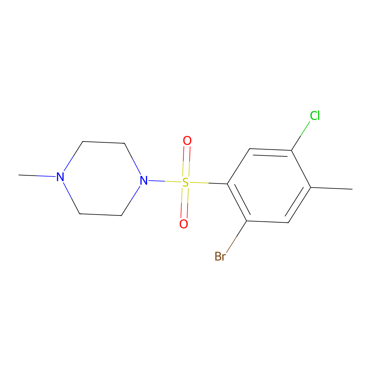 1-(2-Bromo-5-chloro-4-methylbenzenesulfonyl)-4-methylpiperazine molecular structure, CAS 1246823-38-0