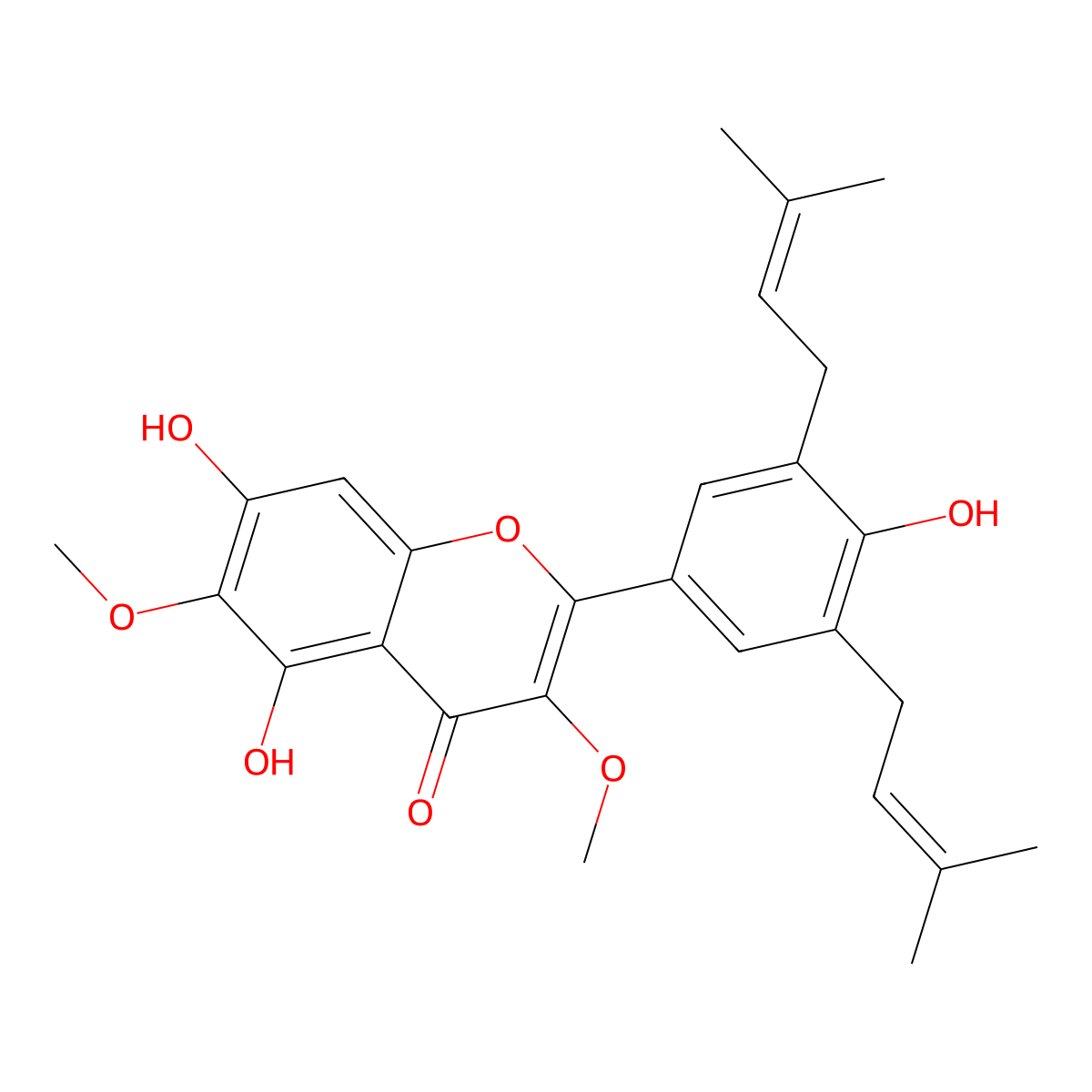 5,7,4'-Trihydroxy-3,6-dimethoxy-3',5'-diprenylflavone molecular structure, CAS 1246926-08-8
