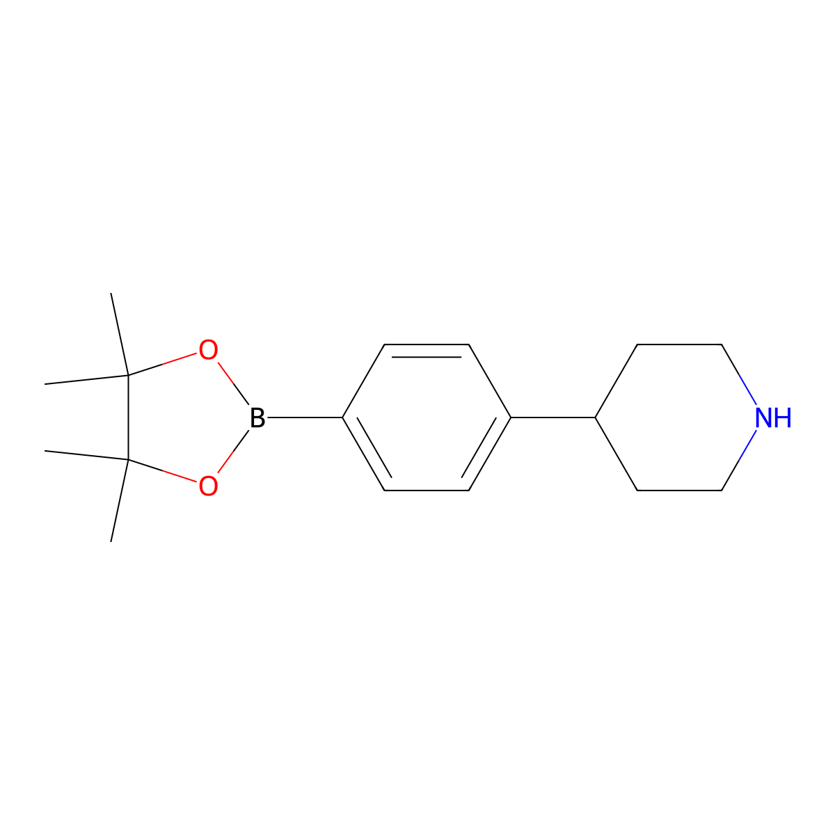 4-(4-(4,4,5,5-Tetramethyl-1,3,2-dioxaborolan-2-yl)phenyl)piperidine molecular structure, CAS 1247000-93-6