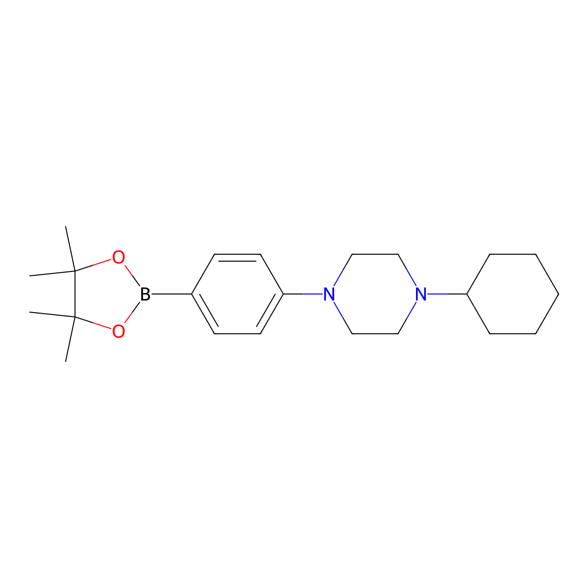 Piperazine, 1-cyclohexyl-4-[4-(4,4,5,5-tetramethyl-1,3,2-dioxaborolan-2-yl)phenyl]- molecular structure, CAS 1247001-29-1