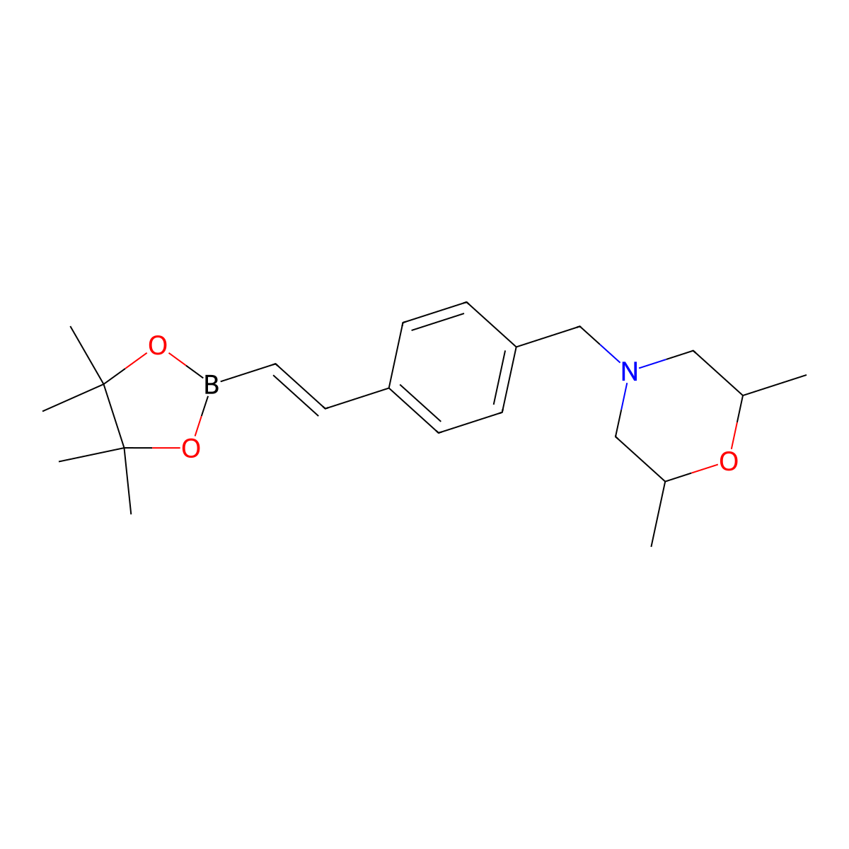 cis-2,6-dimethyl-4-({4-[(E)-2-(tetramethyl-1,3,2-dioxaborolan-2-yl)ethenyl]phenyl}methyl)morpholine molecular structure, CAS 1247001-44-0