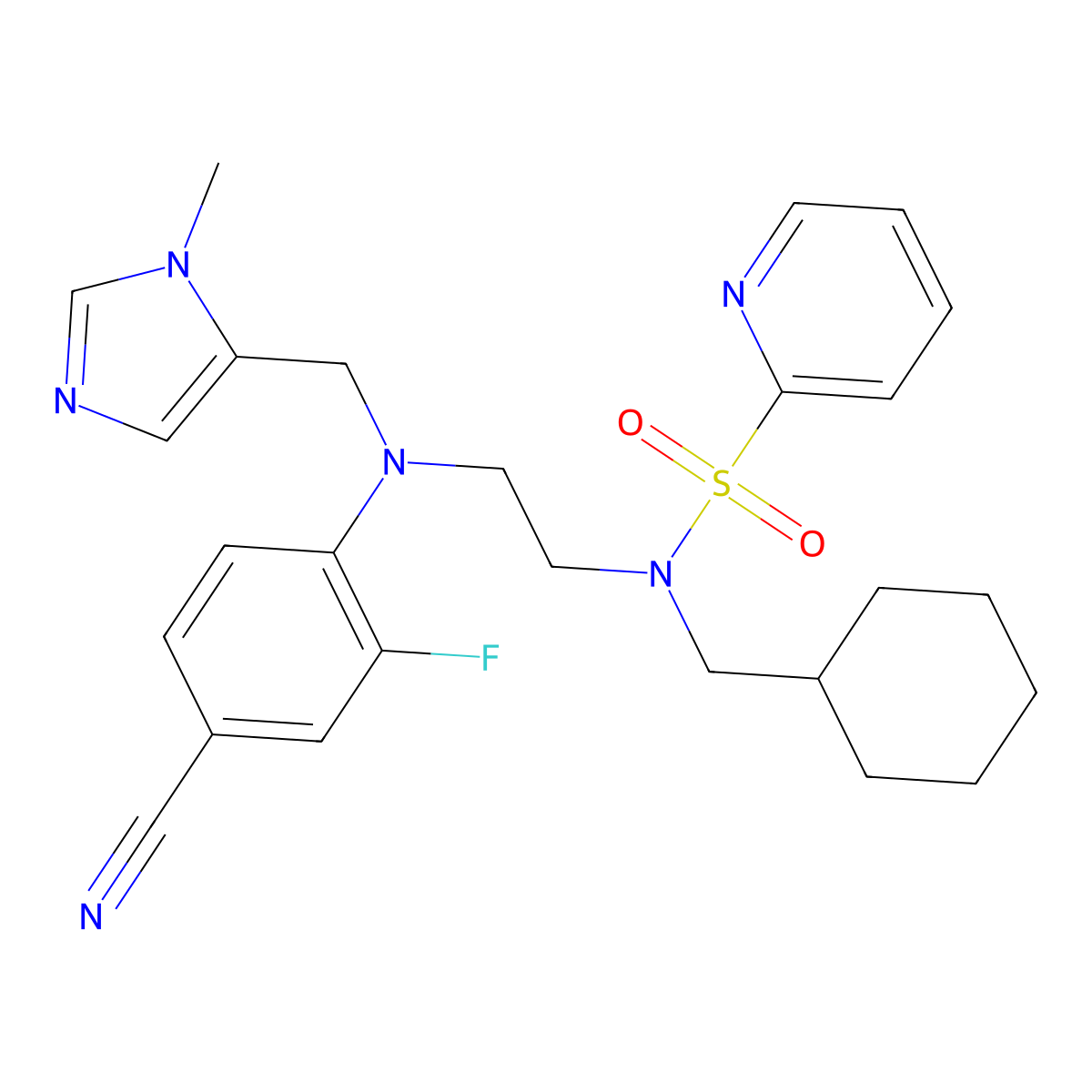 N-(2-((4-cyano-2-fluorophenyl)((1-methyl-1H-imidazol-5-yl)methyl)amino)ethyl)-N-(cyclohexylmethyl)pyridine-2-sulfonamide molecular structure, CAS 1247018-19-4