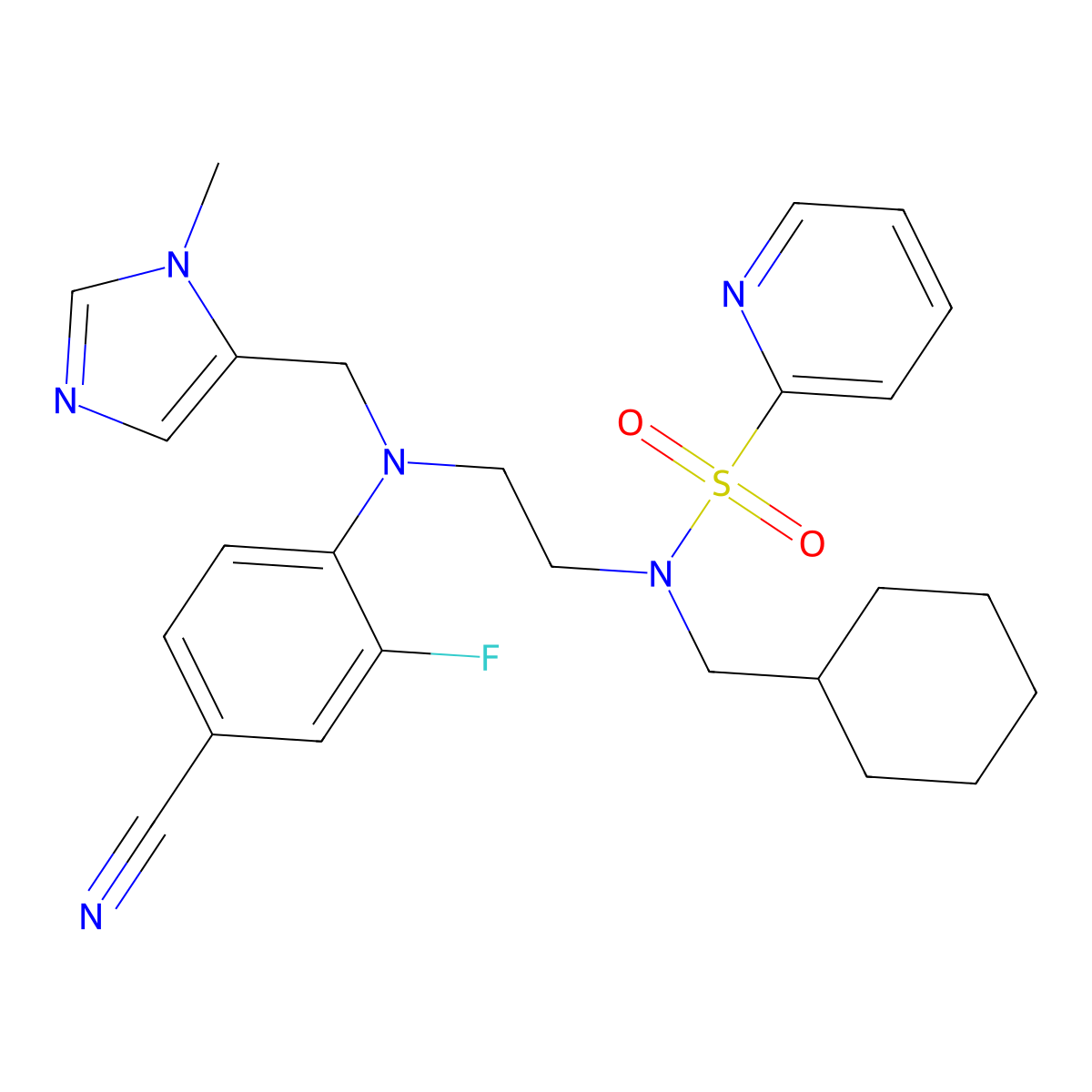 N-(2-((4-cyano-2-fluorophenyl)((1-methyl-1H-imidazol-5-yl)methyl)amino)ethyl)-N-(cyclohexylmethyl)pyridine-2-sulfonamide molecular structure, CAS 1247018-19-4