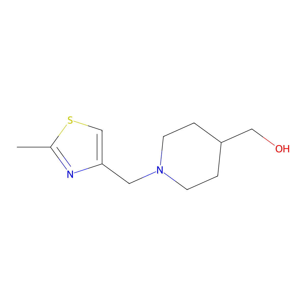 (1-((2-Methylthiazol-4-yl)methyl)piperidin-4-yl)methanol molecular structure, CAS 1247051-75-7