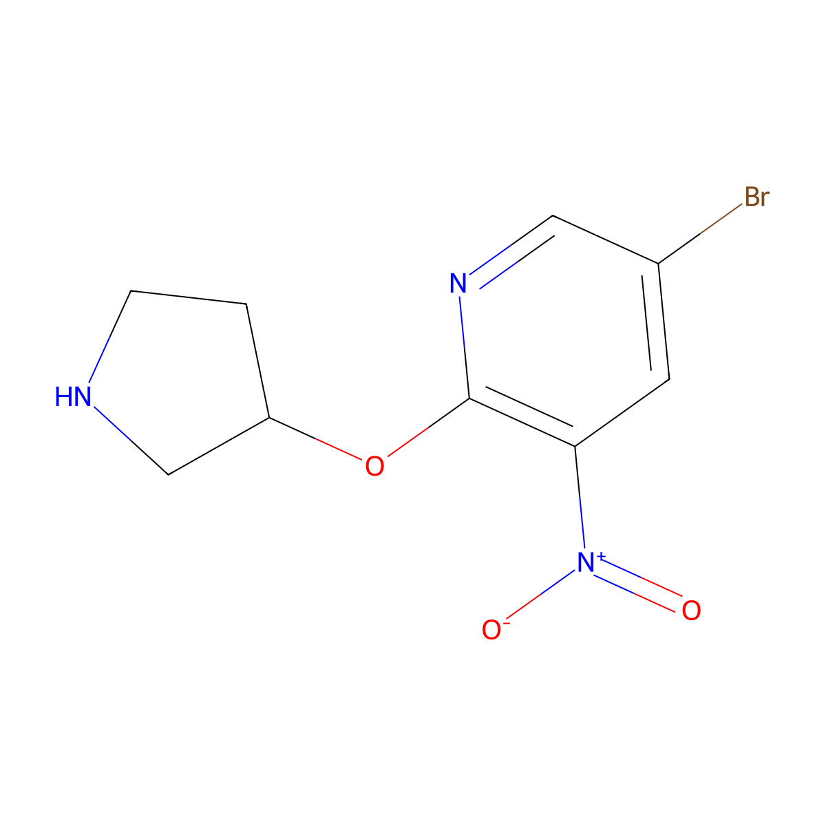 5-Bromo-3-nitro-2-(pyrrolidin-3-yloxy)pyridine molecular structure, CAS 1247076-21-6