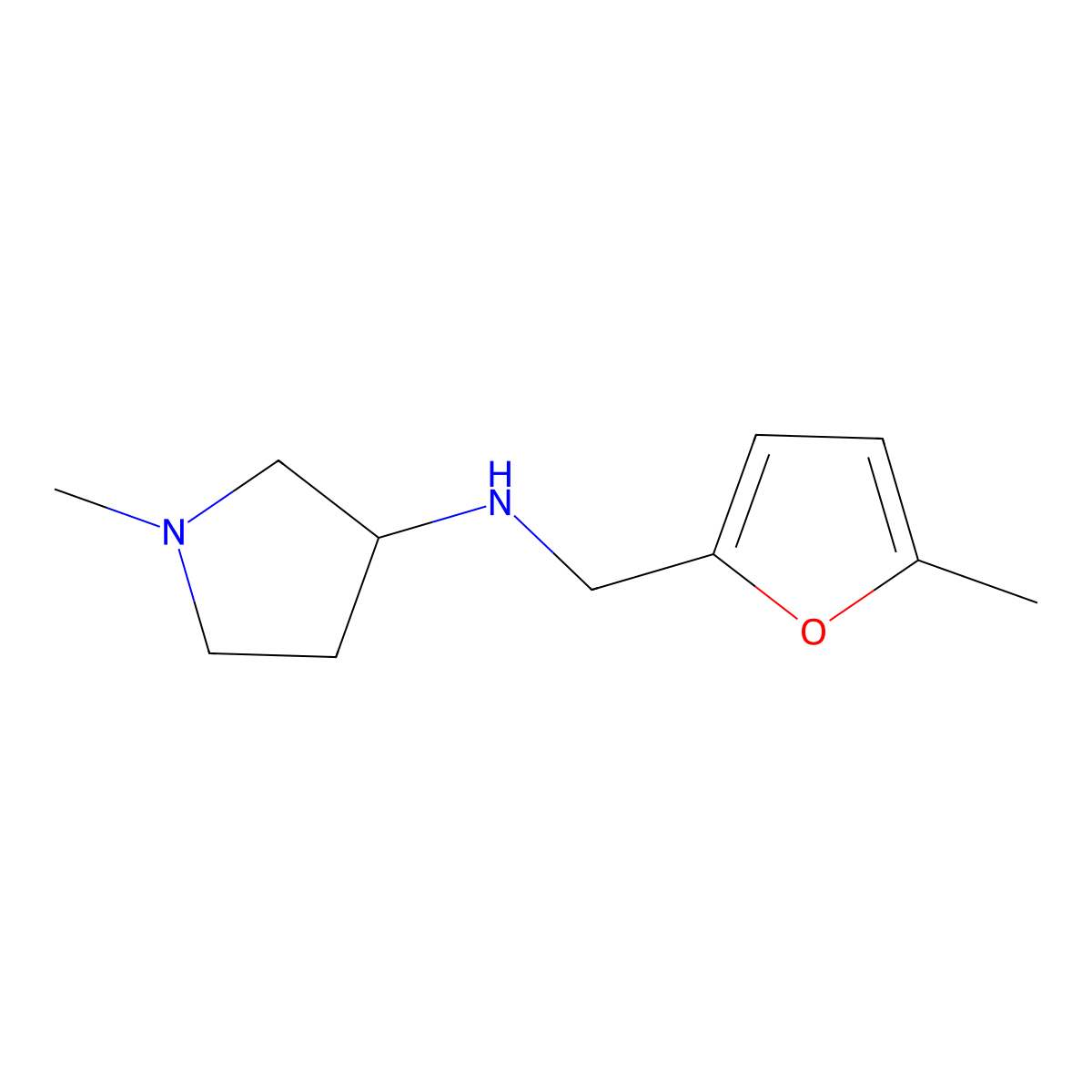 1-methyl-N-[(5-methylfuran-2-yl)methyl]pyrrolidin-3-amine molecular structure, CAS 1247094-40-1