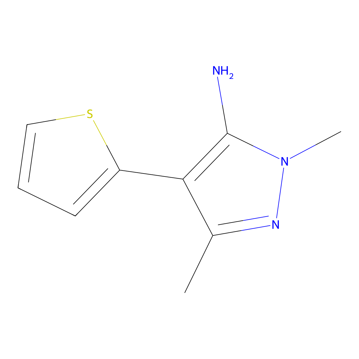 1,3-dimethyl-4-(thiophen-2-yl)-1H-pyrazol-5-amine molecular structure, CAS 1247097-71-7