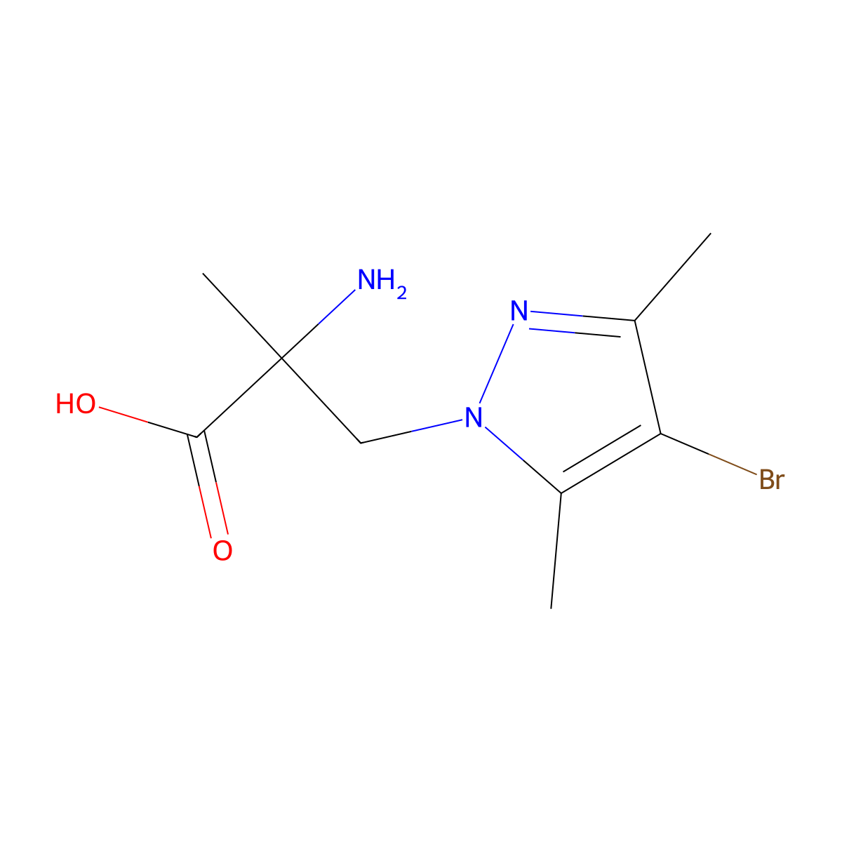 2-amino-3-(4-bromo-3,5-dimethyl-1H-pyrazol-1-yl)-2-methylpropanoic acid molecular structure, CAS 1247107-92-1