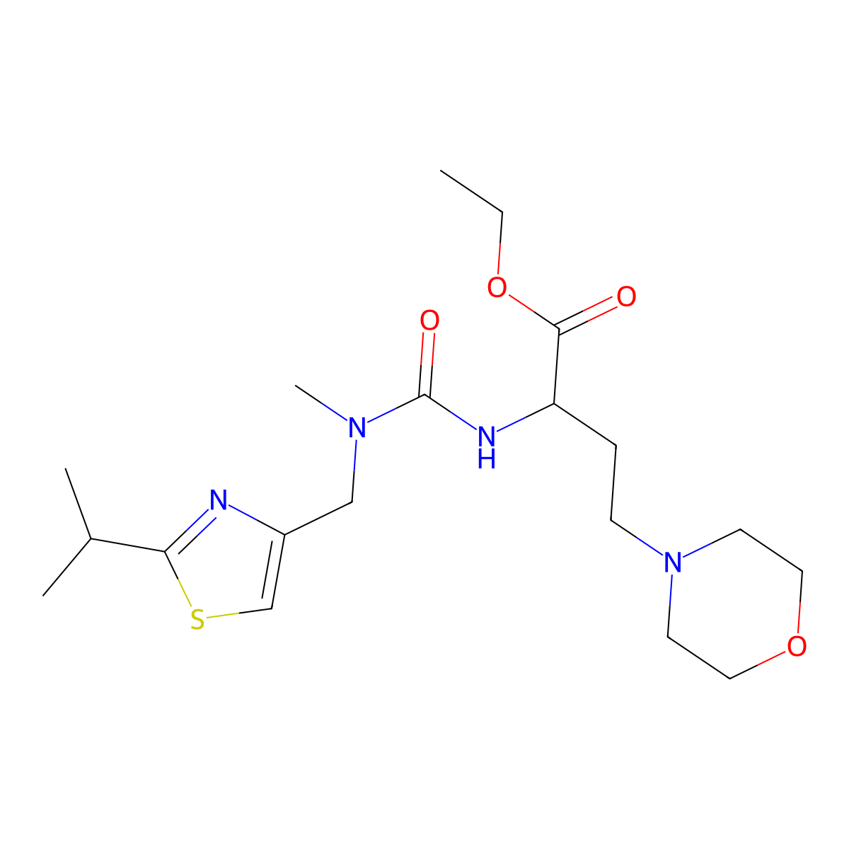 (S)-Ethyl 2-(3-((2-isopropylthiazol-4-yl)methyl)-3-methylureido)-4-morpholinobutanoate molecular structure, CAS 1247119-35-2