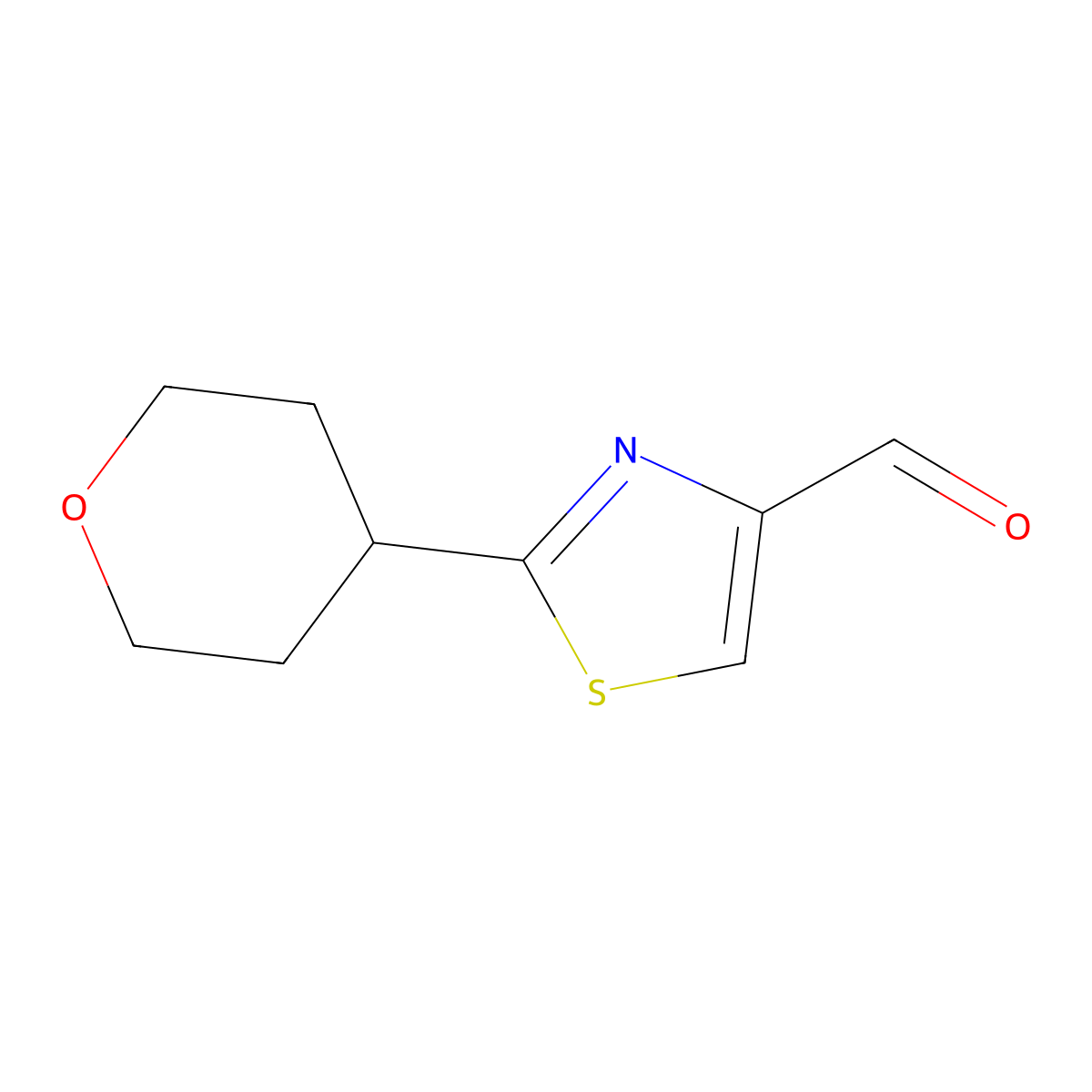 2-(Tetrahydro-2H-pyran-4-yl)thiazole-4-carbaldehyde molecular structure, CAS 1247151-42-3