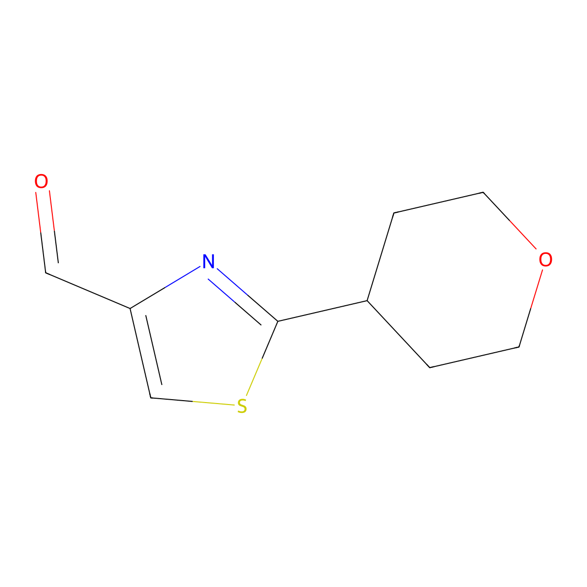 2-(Tetrahydro-2H-pyran-4-yl)thiazole-4-carbaldehyde molecular structure, CAS 1247151-42-3