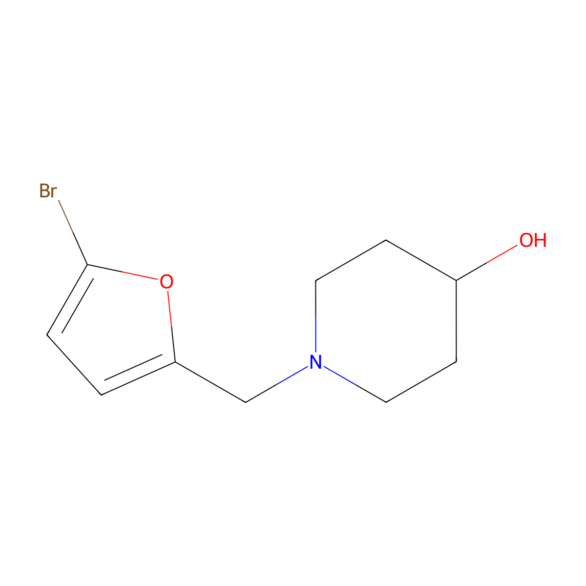 1-[(5-Bromofuran-2-yl)methyl]piperidin-4-ol molecular structure, CAS 1247153-69-0