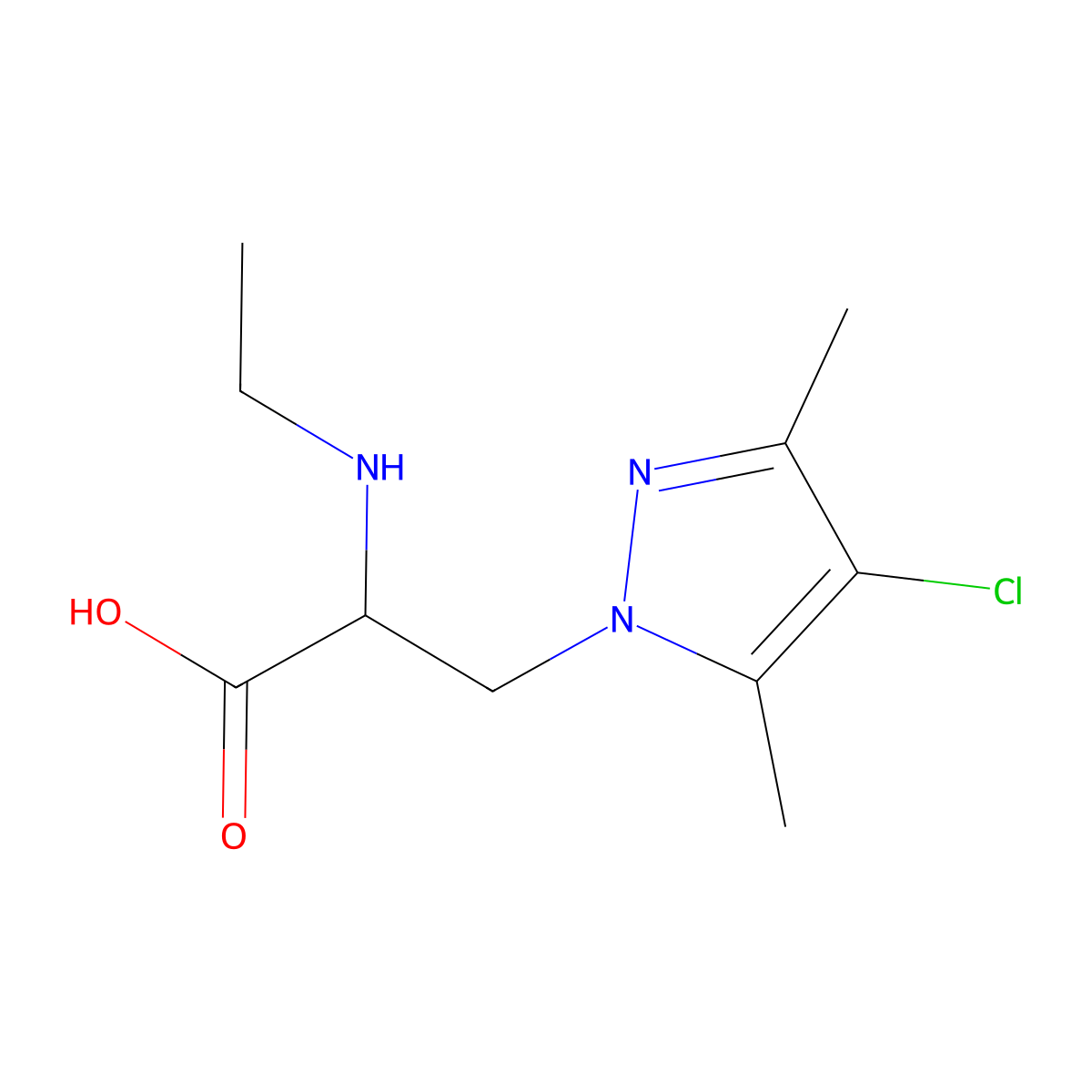 3-(4-Chloro-3,5-dimethyl-1h-pyrazol-1-yl)-2-(ethylamino)propanoic acid molecular structure, CAS 1247154-09-1