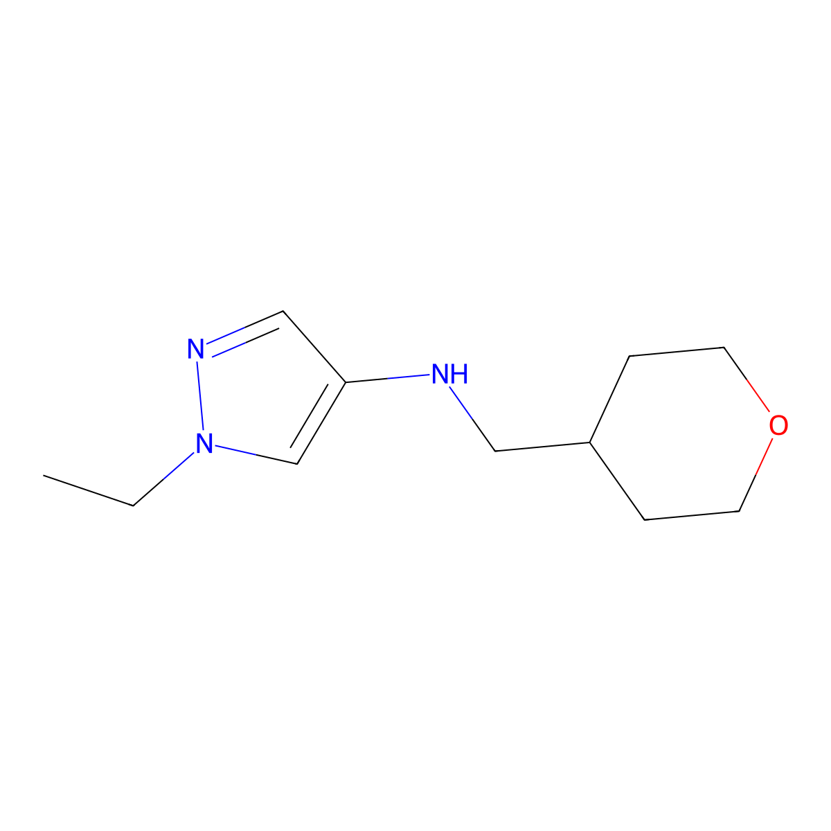 1-Ethyl-N-((tetrahydro-2H-pyran-4-yl)methyl)-1H-pyrazol-4-amine molecular structure, CAS 1247156-49-5