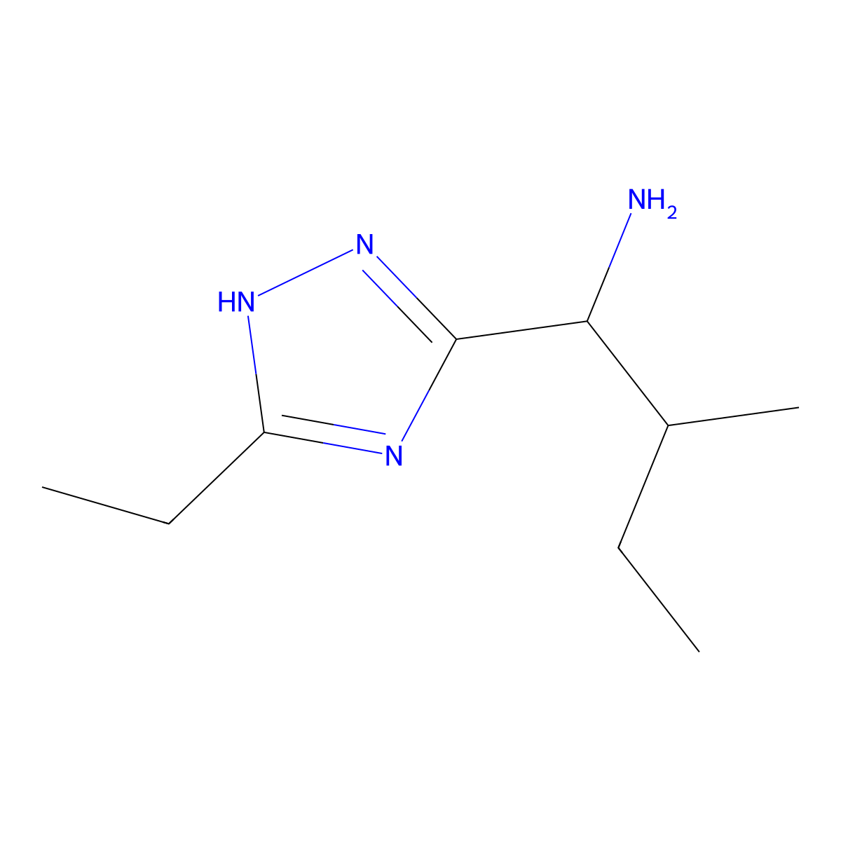 1-(5-ethyl-1H-1,2,4-triazol-3-yl)-2-methylbutan-1-amine molecular structure, CAS 1247183-36-3