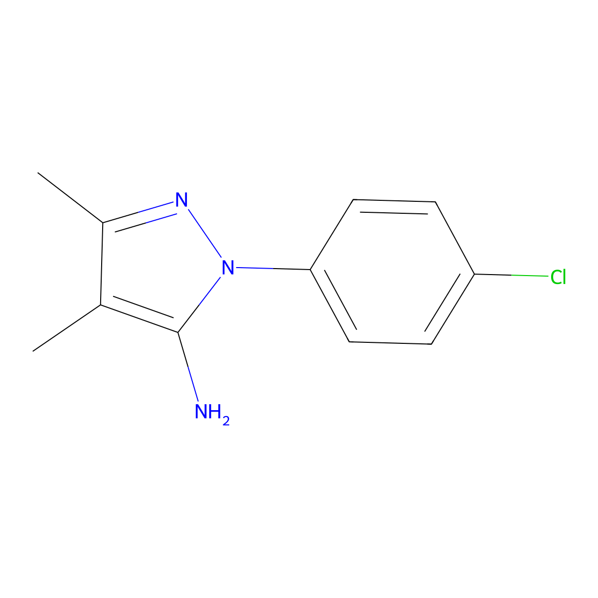 1-(4-chlorophenyl)-3,4-dimethyl-1H-pyrazol-5-amine molecular structure, CAS 1247184-36-6