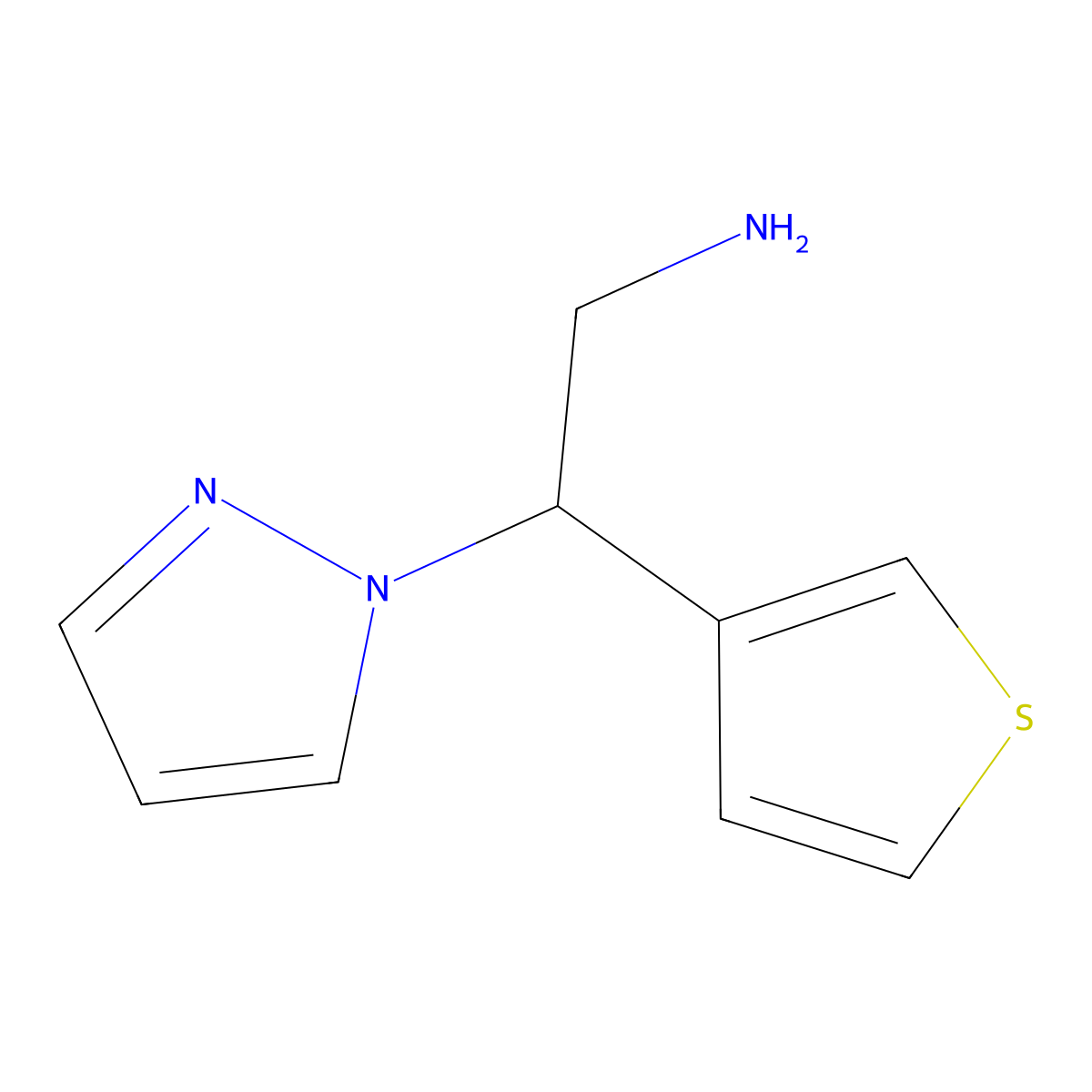 2-(1H-pyrazol-1-yl)-2-(thiophen-3-yl)ethan-1-amine molecular structure, CAS 1247201-57-5