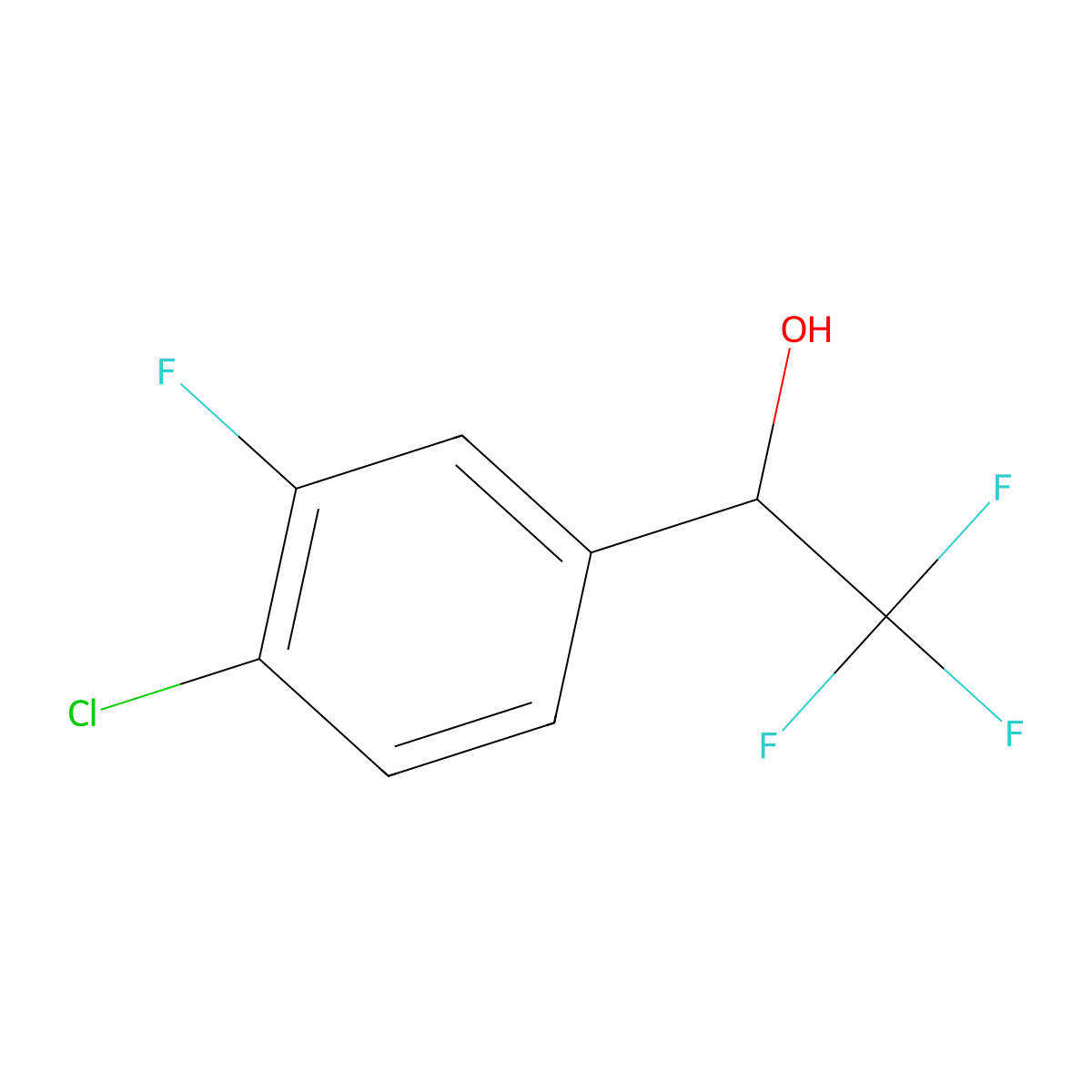 1-(4-Chloro-3-fluorophenyl)-2,2,2-trifluoroethan-1-ol molecular structure, CAS 1247205-10-2
