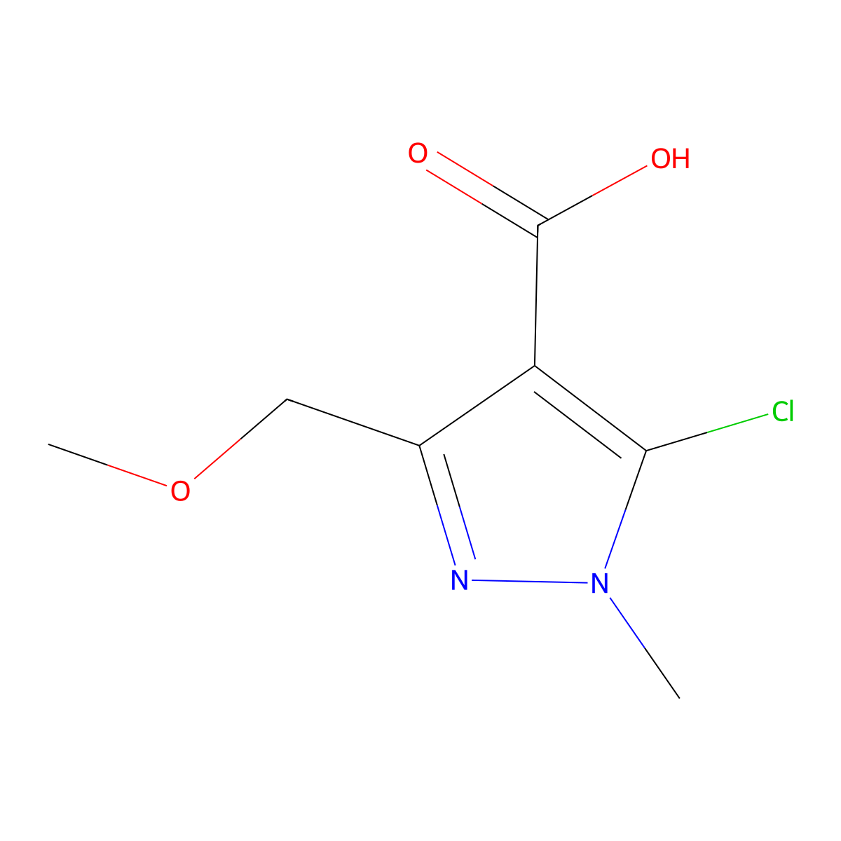5-chloro-3-(methoxymethyl)-1-methyl-1H-pyrazole-4-carboxylic acid molecular structure, CAS 1247212-64-1