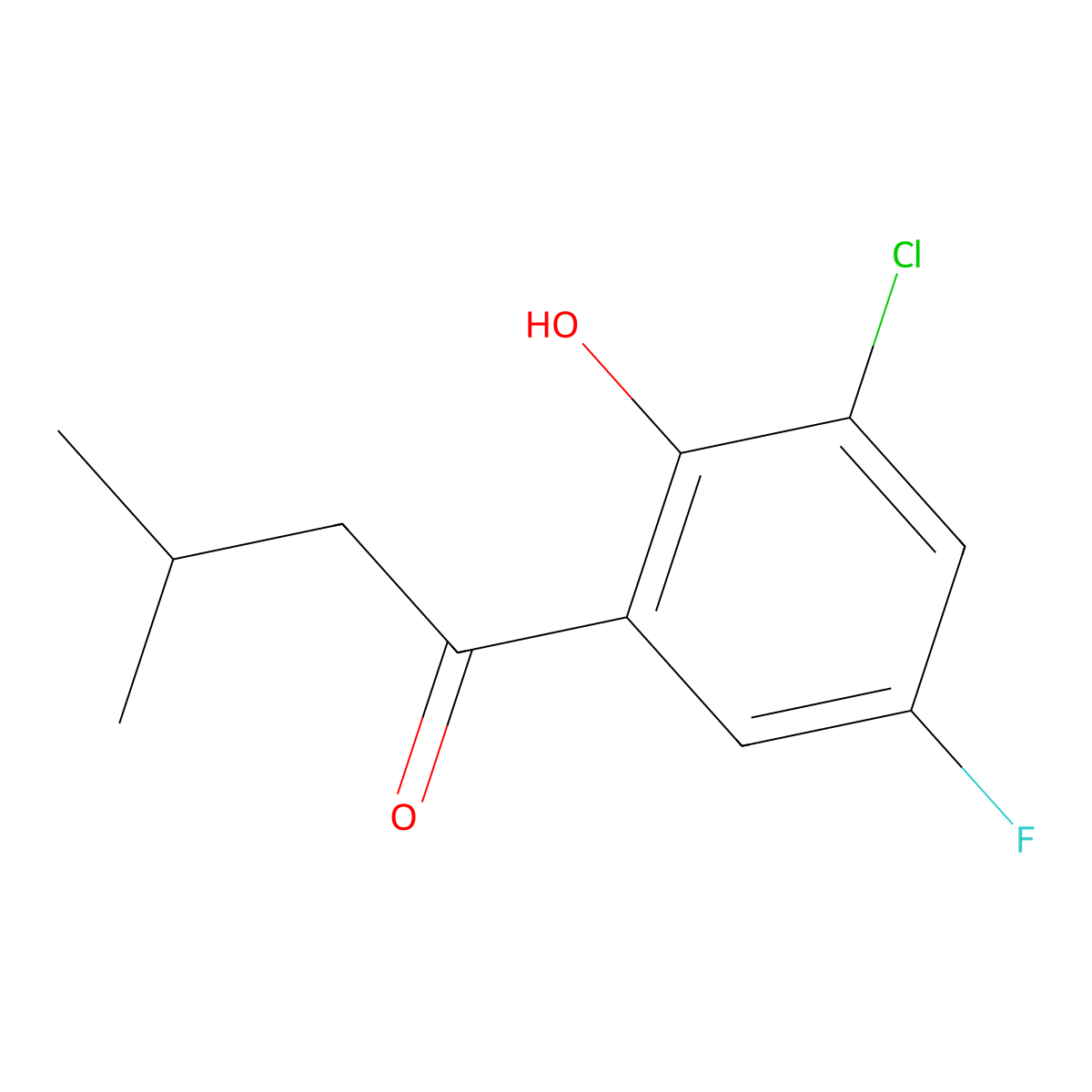 1-(3-Chloro-5-fluoro-2-hydroxyphenyl)-3-methylbutan-1-one molecular structure, CAS 1247215-47-9