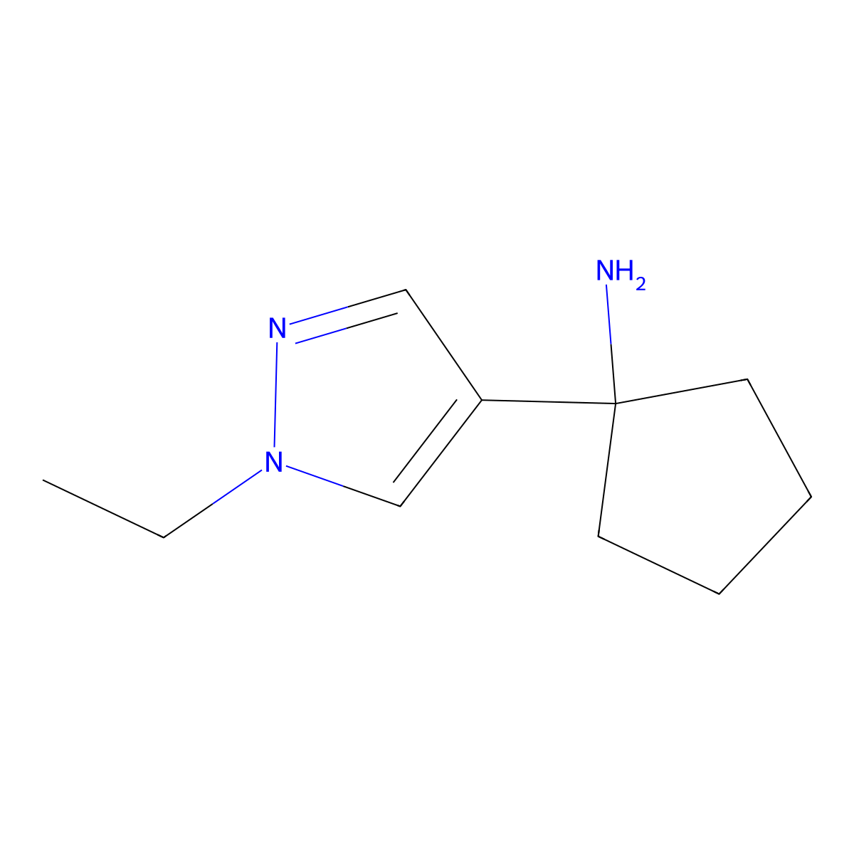 1-(1-ethyl-1H-pyrazol-4-yl)cyclopentan-1-amine molecular structure, CAS 1247217-44-2