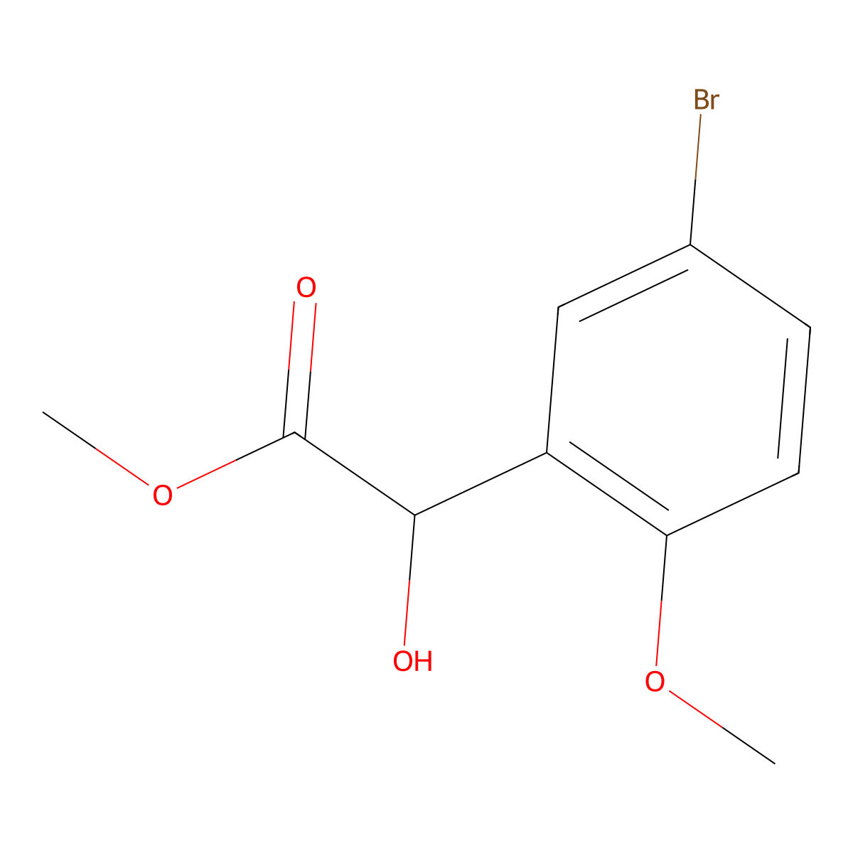 Methyl 2-(5-bromo-2-methoxyphenyl)-2-hydroxyacetate molecular structure, CAS 1247221-73-3