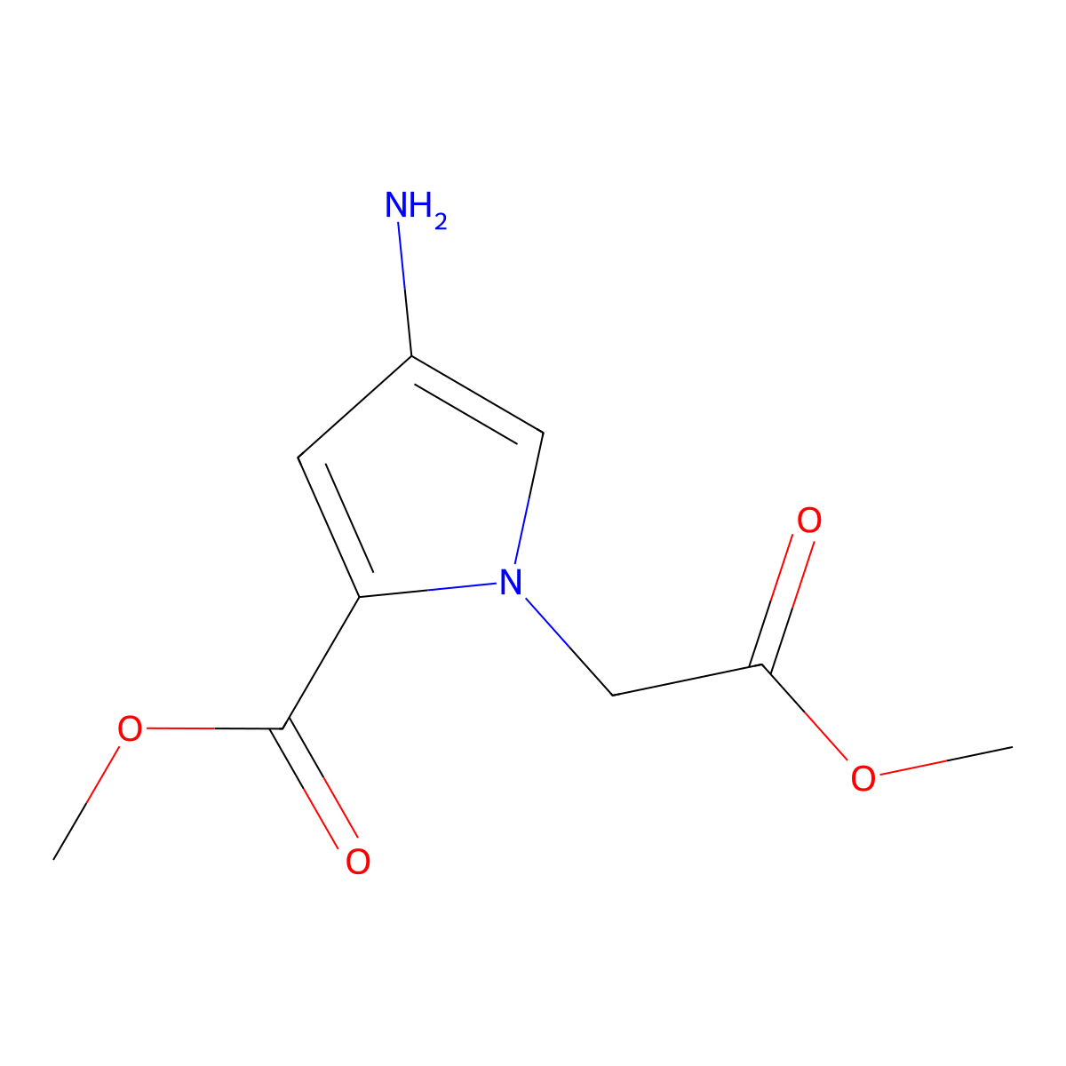 Methyl 4-amino-1-(2-methoxy-2-oxoethyl)-1h-pyrrole-2-carboxylate molecular structure, CAS 1247238-35-2