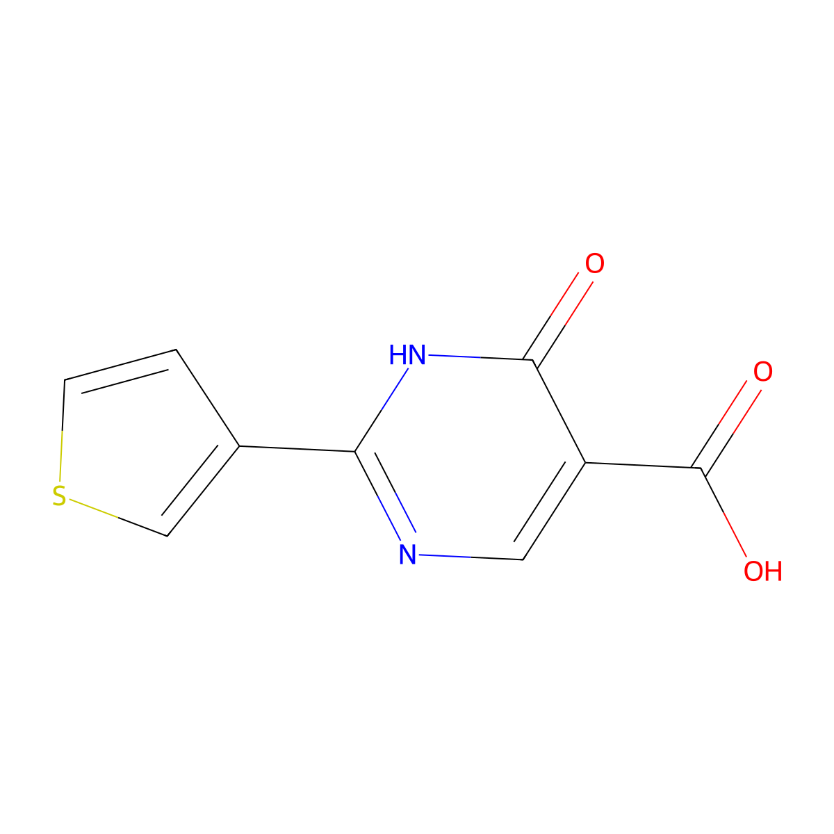 6-Oxo-2-(thiophen-3-yl)-1,6-dihydropyrimidine-5-carboxylic acid molecular structure, CAS 1247341-16-7
