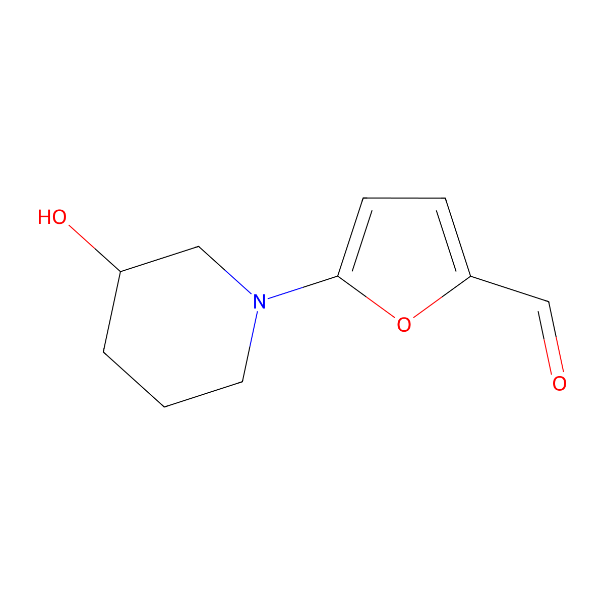 5-(3-Hydroxypiperidin-1-yl)furan-2-carbaldehyde molecular structure, CAS 1247343-66-3