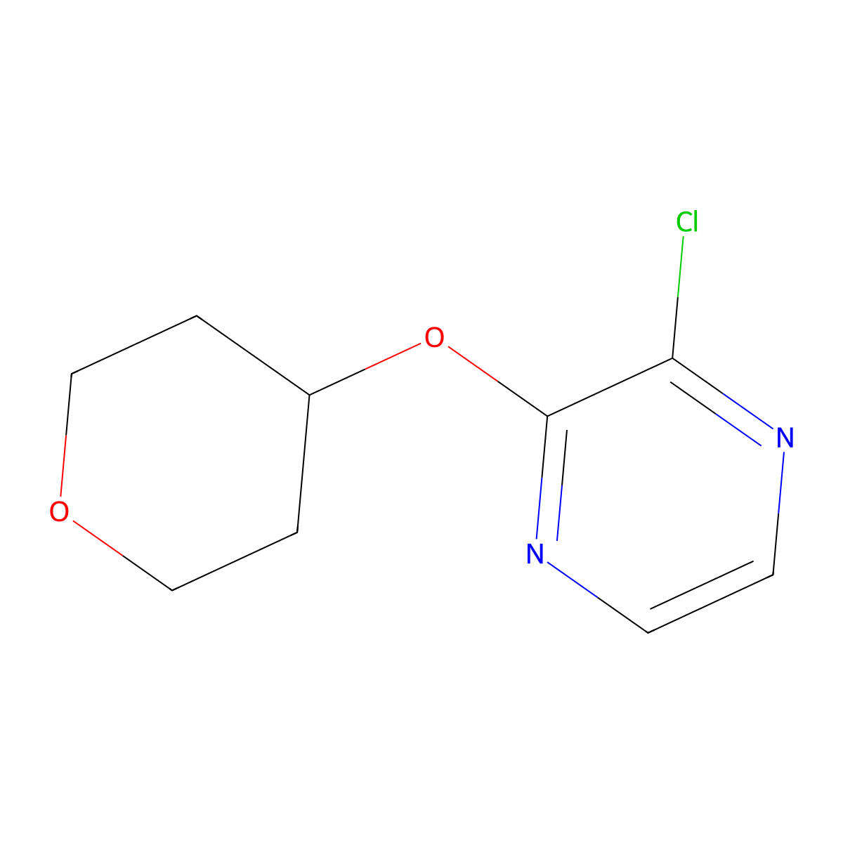 2-chloro-3-(tetrahydro-2H-pyran-4-yloxy)pyrazine molecular structure, CAS 1247369-17-0