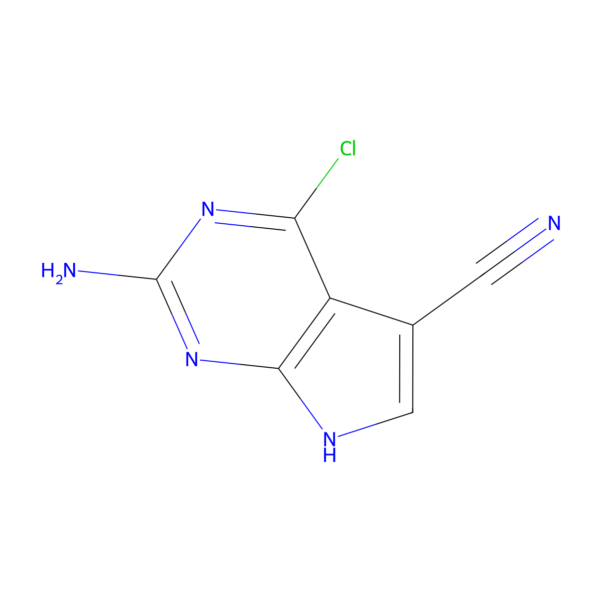 2-Amino-4-chloro-7H-pyrrolo[2,3-d]pyrimidine-5-carbonitrile molecular structure, CAS 124738-81-4