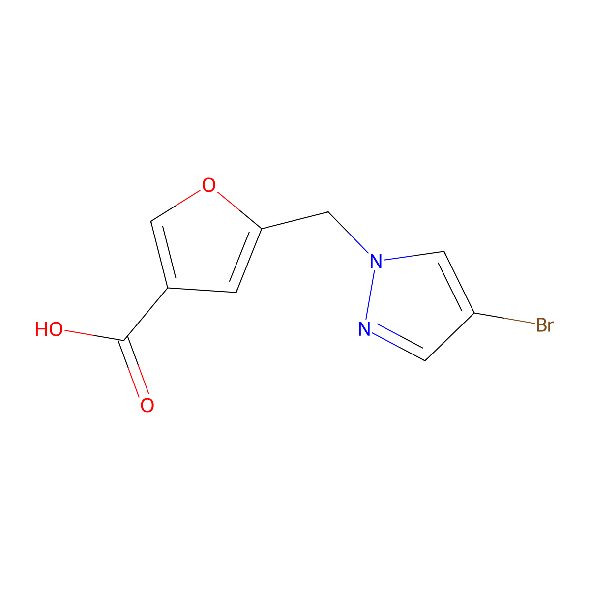 5-[(4-bromo-1H-pyrazol-1-yl)methyl]furan-3-carboxylic acid molecular structure, CAS 1247390-92-6