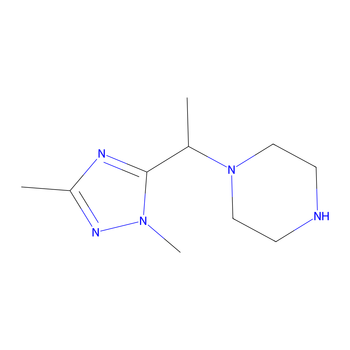 1-[1-(dimethyl-1H-1,2,4-triazol-5-yl)ethyl]piperazine molecular structure, CAS 1247392-29-5
