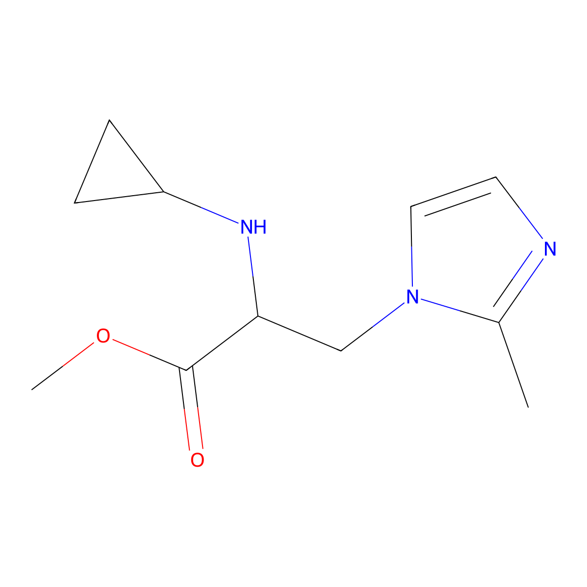 Methyl 2-(cyclopropylamino)-3-(2-methyl-1h-imidazol-1-yl)propanoate molecular structure, CAS 1247405-38-4