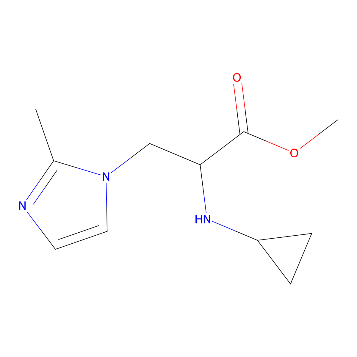 Methyl 2-(cyclopropylamino)-3-(2-methyl-1h-imidazol-1-yl)propanoate molecular structure, CAS 1247405-38-4