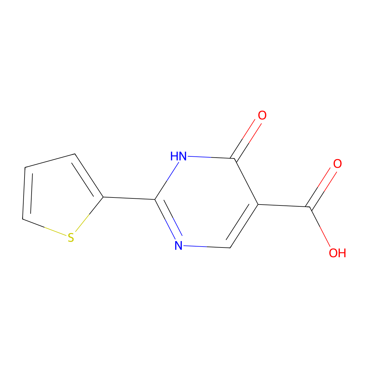 6-Oxo-2-(thiophen-2-yl)-1,6-dihydropyrimidine-5-carboxylic acid molecular structure, CAS 1247406-36-5
