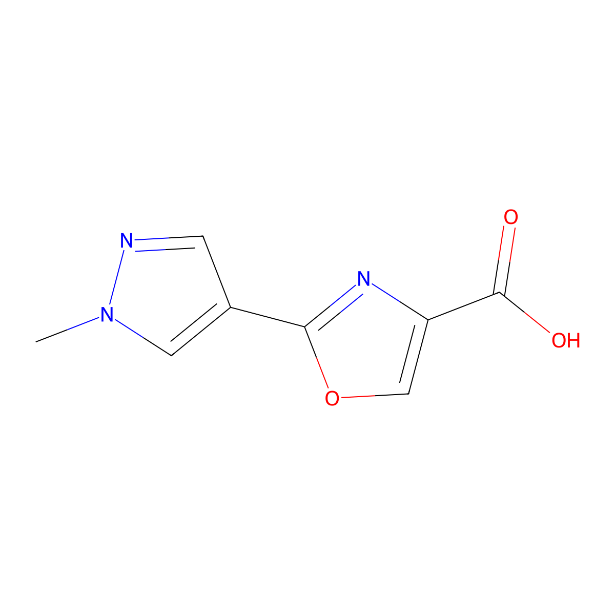 2-(1-methyl-1H-pyrazol-4-yl)-1,3-oxazole-4-carboxylic acid molecular structure, CAS 1247425-58-6