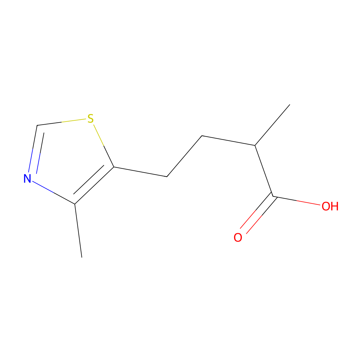 2-Methyl-4-(4-methylthiazol-5-yl)butanoic acid molecular structure, CAS 1247428-96-1