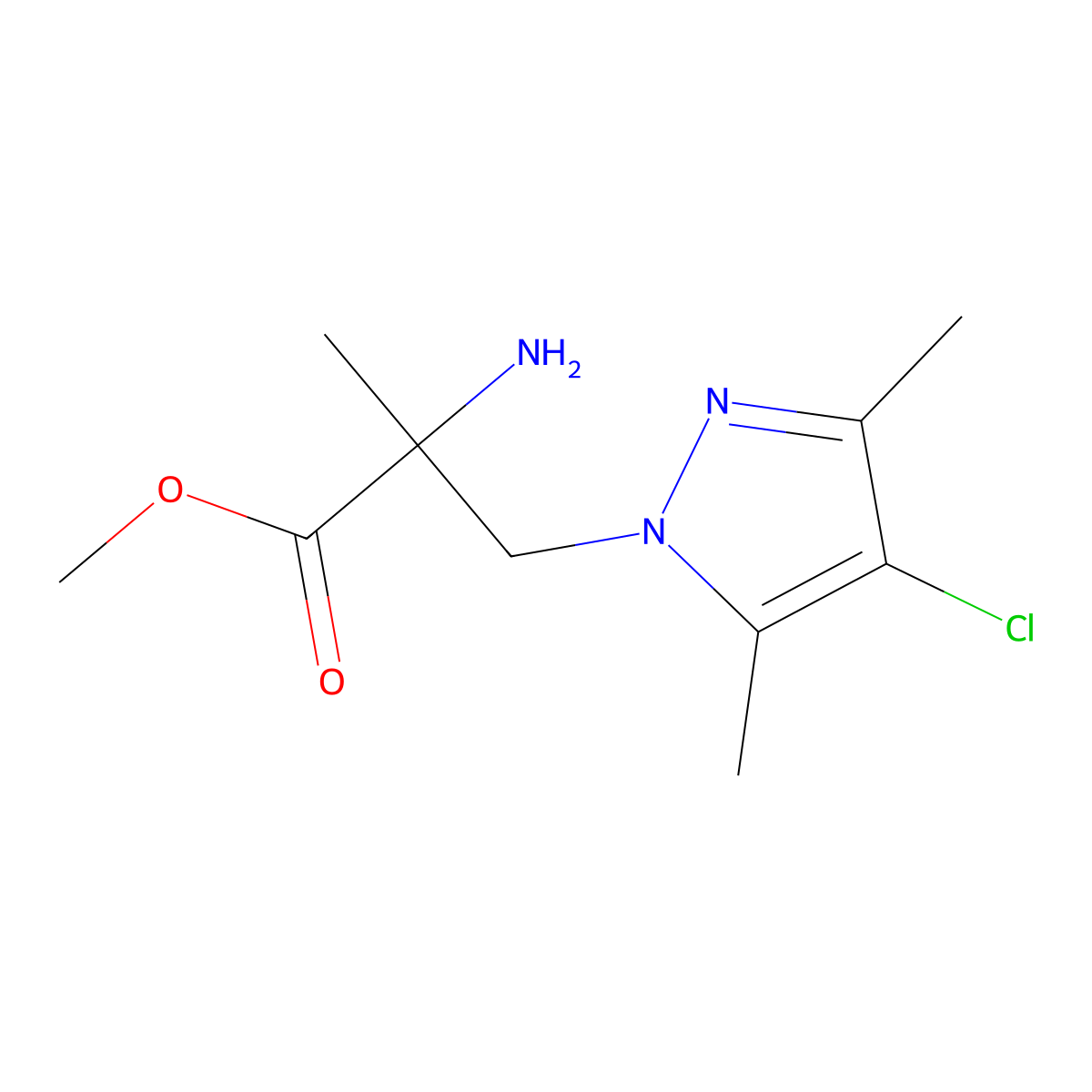Methyl 2-amino-3-(4-chloro-3,5-dimethyl-1h-pyrazol-1-yl)-2-methylpropanoate molecular structure, CAS 1247431-70-4