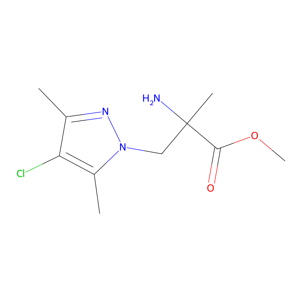 Methyl 2-amino-3-(4-chloro-3,5-dimethyl-1h-pyrazol-1-yl)-2-methylpropanoate molecular structure, CAS 1247431-70-4