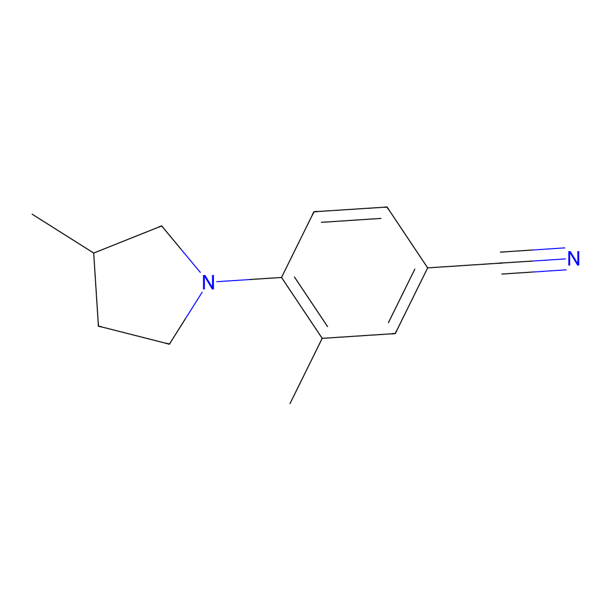 3-Methyl-4-(3-methylpyrrolidin-1-yl)benzonitrile molecular structure, CAS 1247450-79-8