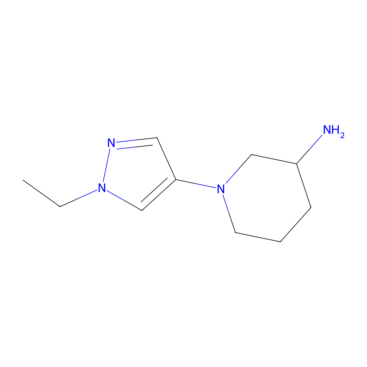 1-(1-ethyl-1H-pyrazol-4-yl)piperidin-3-amine molecular structure, CAS 1247455-18-0