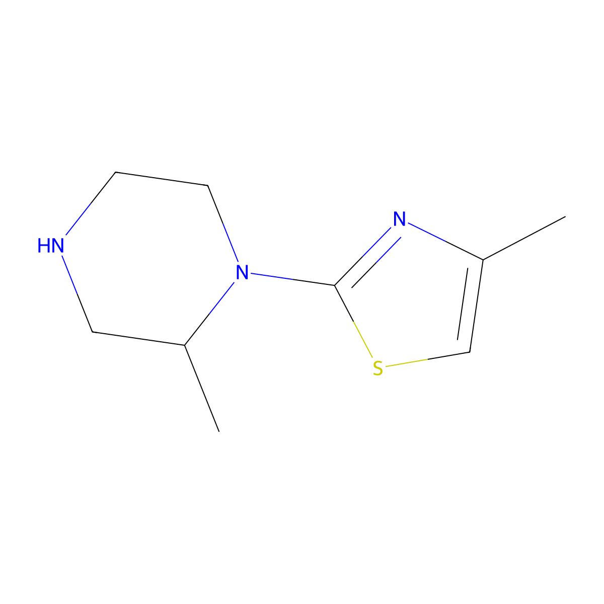 2-Methyl-1-(4-methyl-1,3-thiazol-2-yl)piperazine molecular structure, CAS 1247455-59-9
