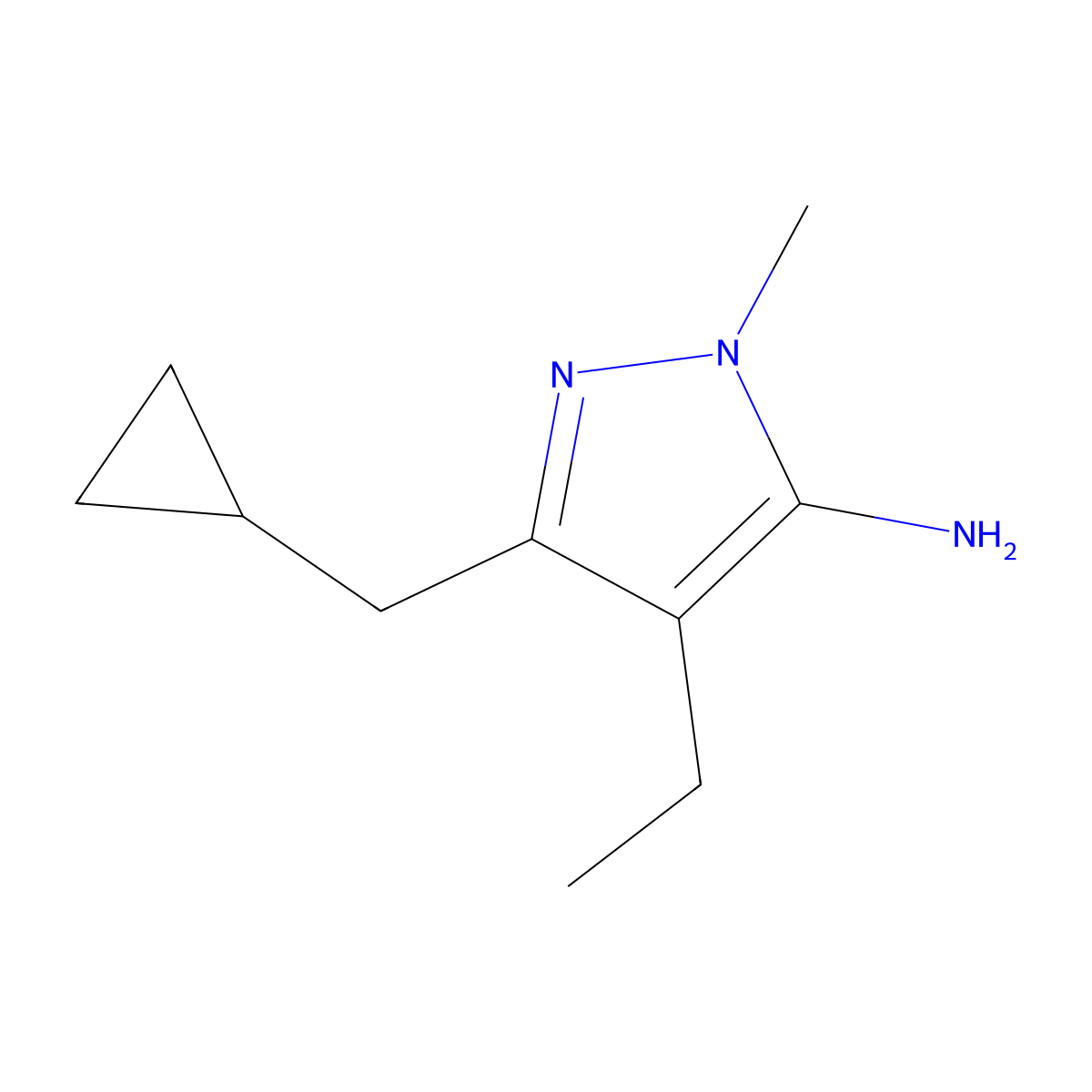 3-(cyclopropylmethyl)-4-ethyl-1-methyl-1H-pyrazol-5-amine molecular structure, CAS 1247482-17-2