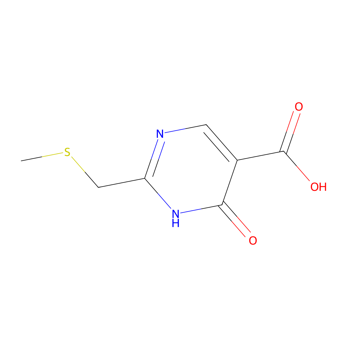 2-[(Methylsulfanyl)methyl]-6-oxo-1,6-dihydropyrimidine-5-carboxylic acid molecular structure, CAS 1247485-22-8