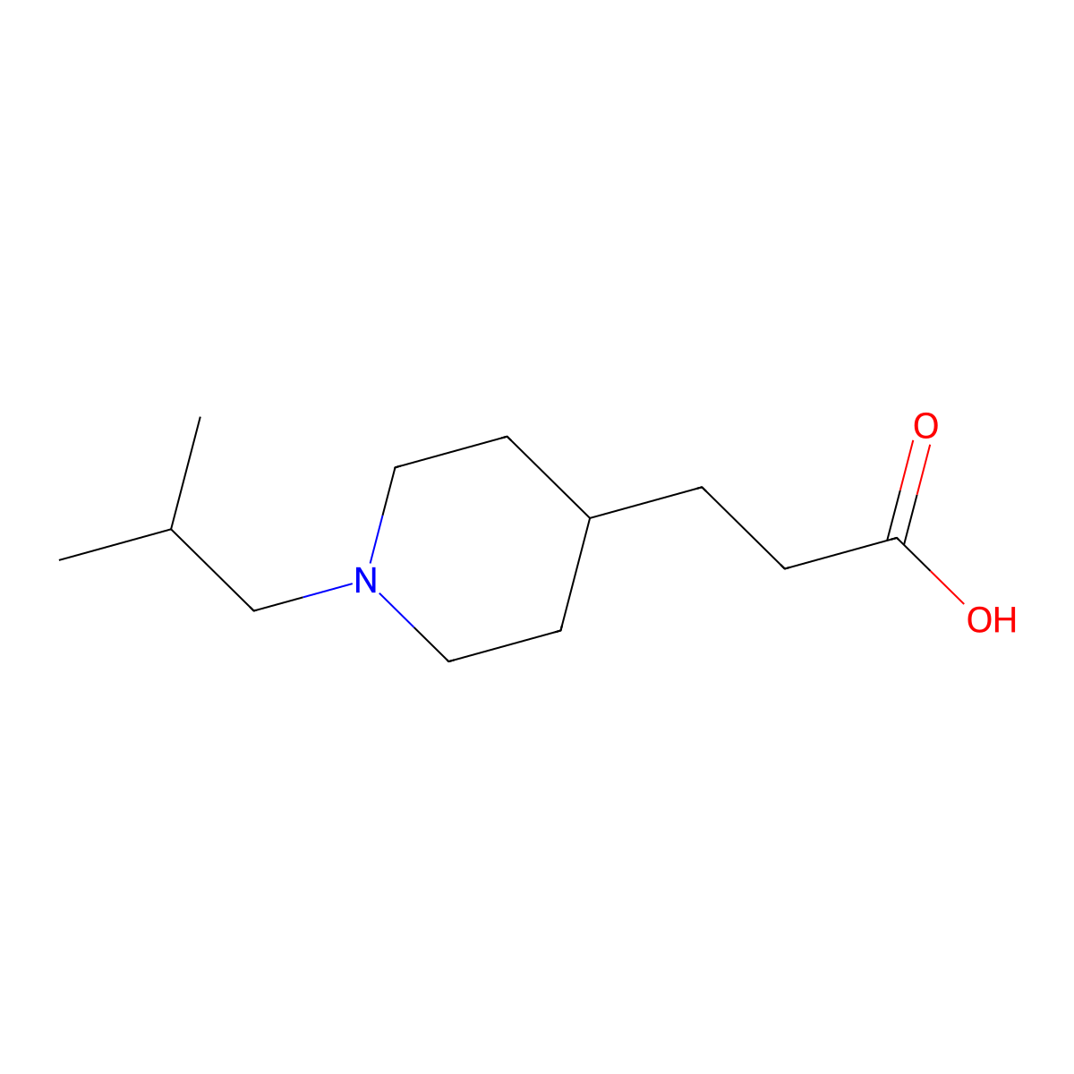 3-[1-(2-Methylpropyl)piperidin-4-yl]propanoic acid molecular structure, CAS 1247488-58-9