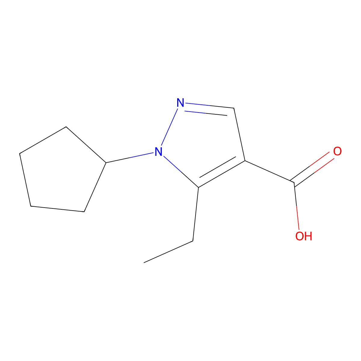 1-cyclopentyl-5-ethyl-1H-pyrazole-4-carboxylic acid molecular structure, CAS 1247493-90-8