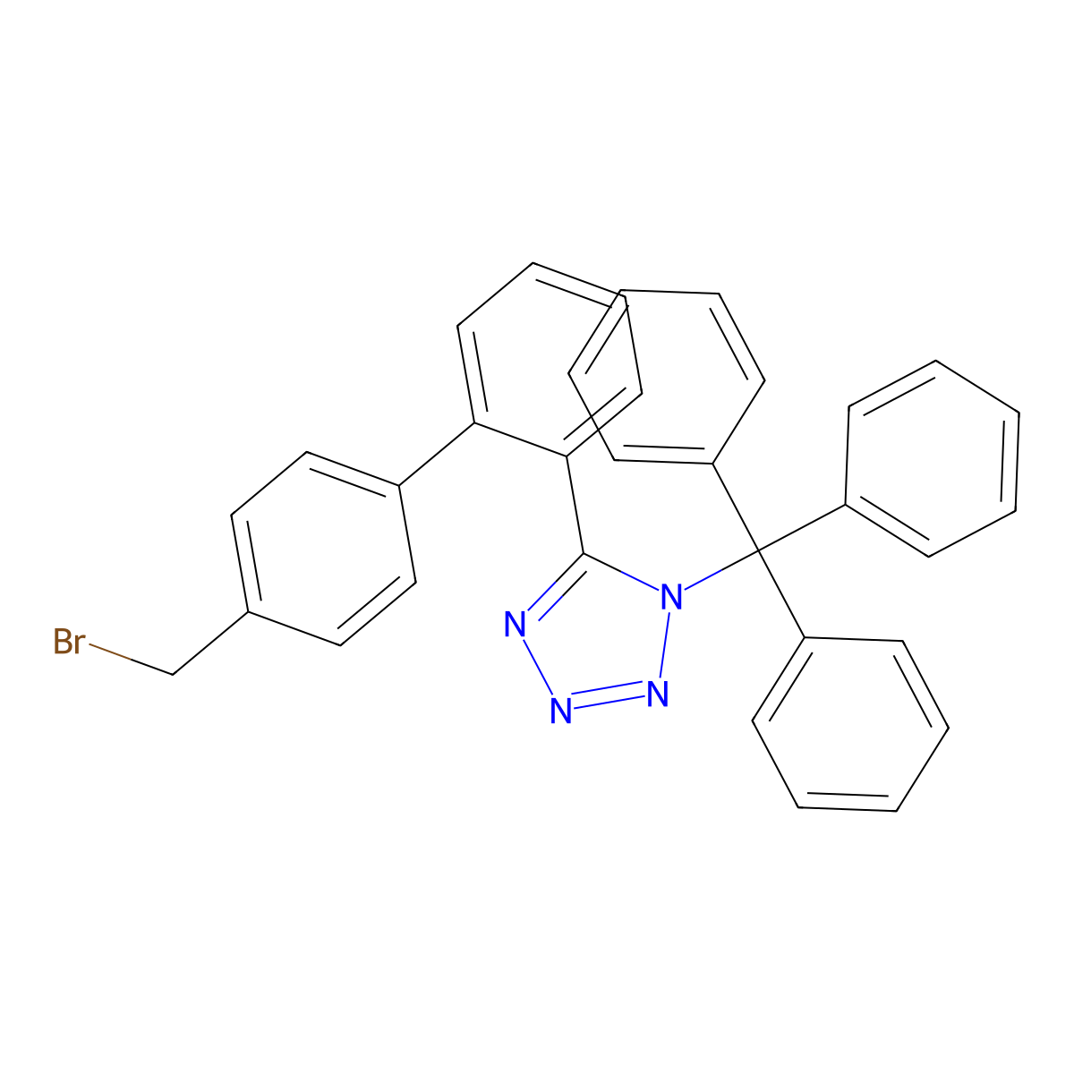 5-(4'-(Bromomethyl)(1,1'-biphenyl)-2-yl)-1-trityl-1H-tetraazole molecular structure, CAS 124750-51-2