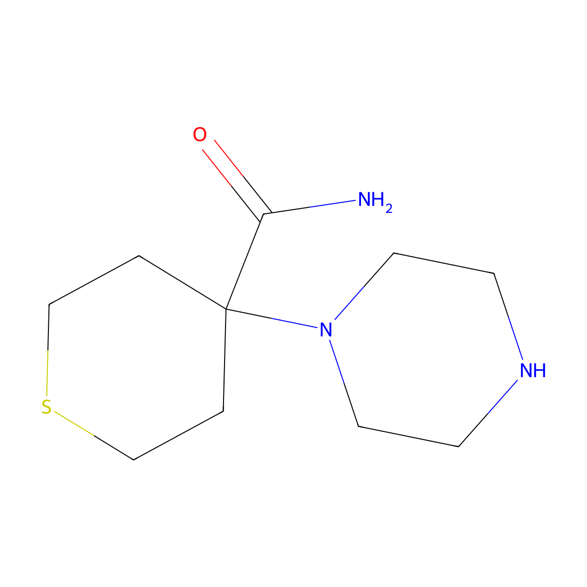 4-(Piperazin-1-yl)thiane-4-carboxamide molecular structure, CAS 1247501-30-9
